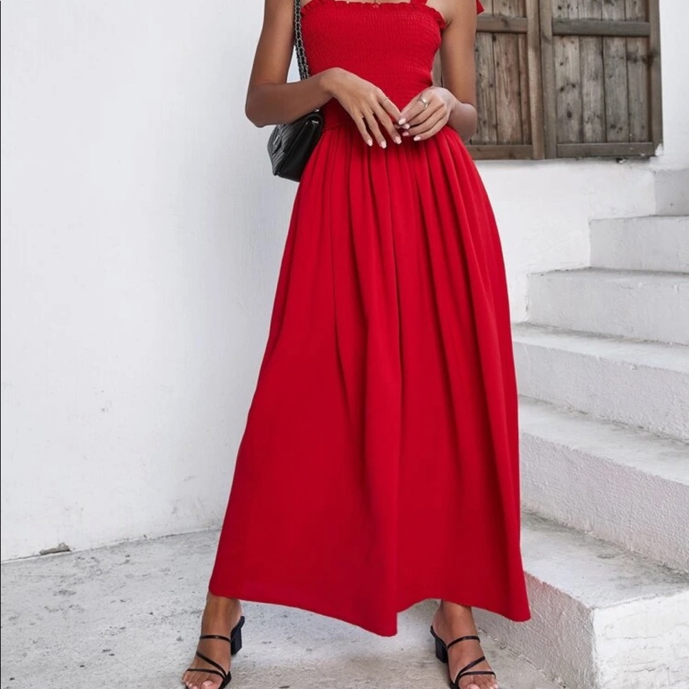 Impressions tie shoulder red dress